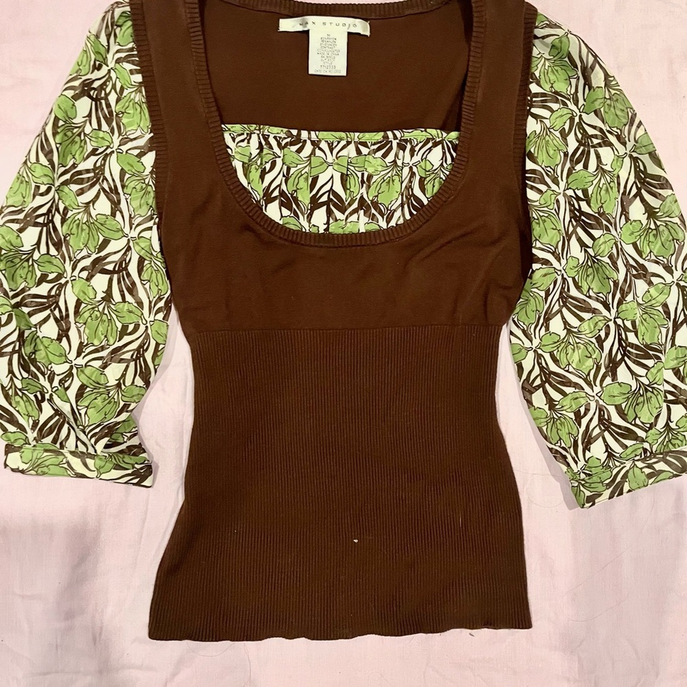 Brown and Green Women's Top